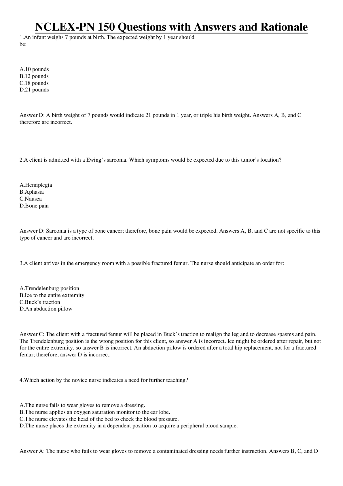 Preview image for NCLEX-PN 150 Questions with Answers and Rationale